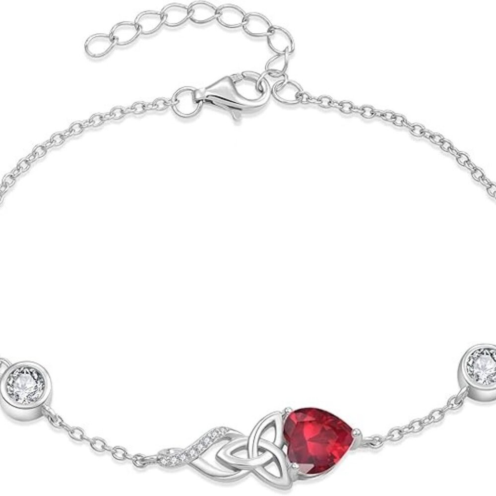 Infinity Celtic Knot Sterling Silver Birthstone Bracelet 07 July - Ruby